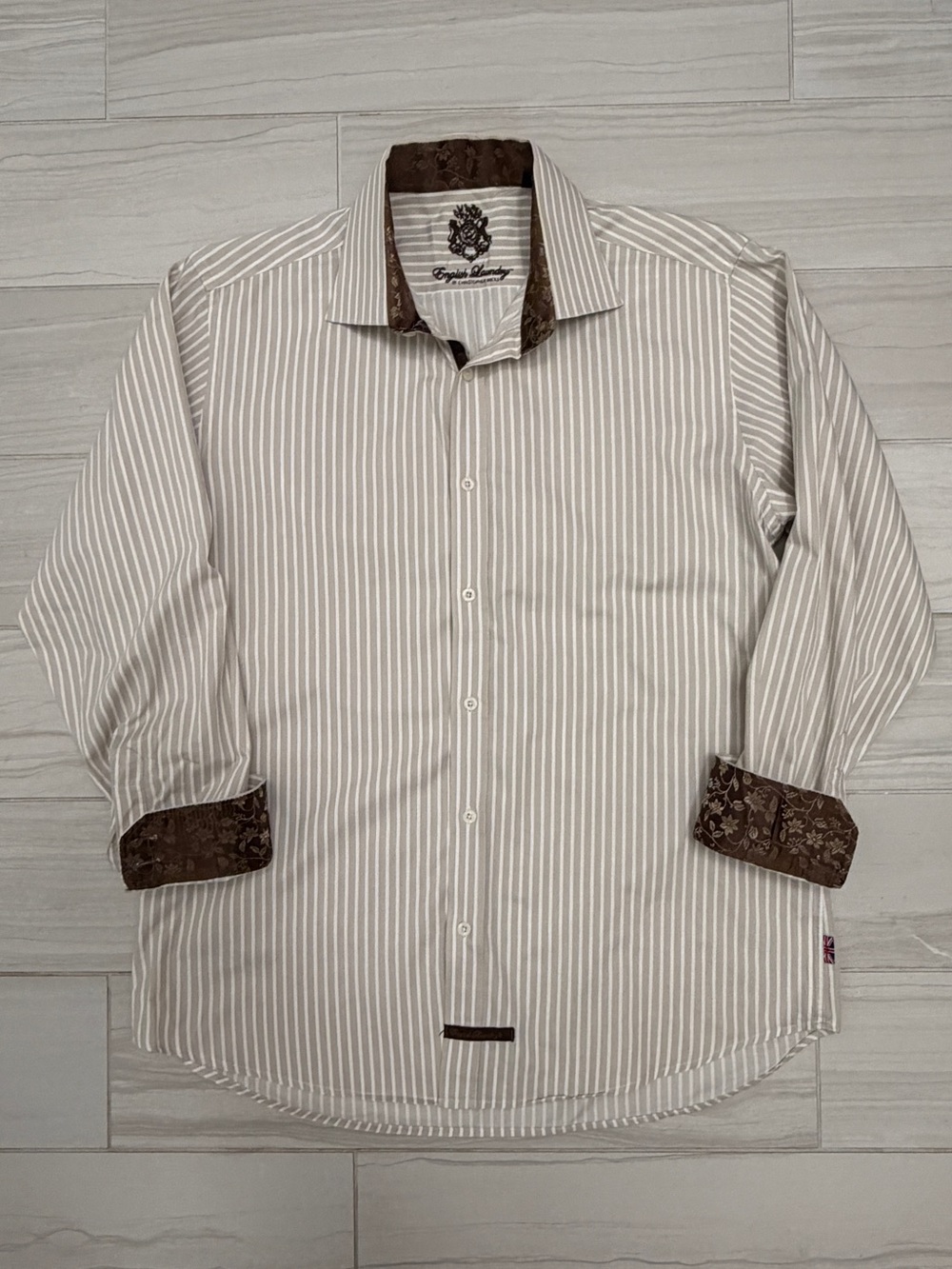 English Laundry Christopher Wicks Stripe Long Sleeve Dress Shirt 17 34/35 - Picture 3 of 15